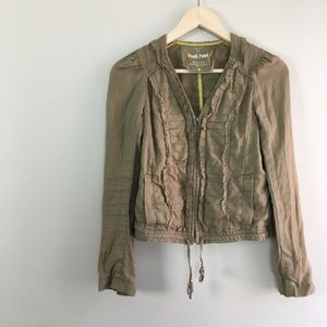 Anthropologie Hei Hei 100% Linen Olive Zip Jacket